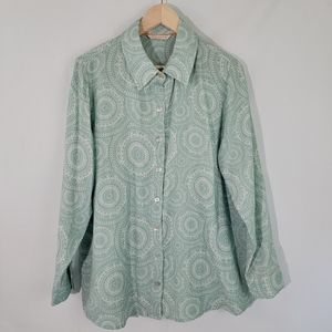 NEW Soft Surroundings Blue Floral 100% Cotton Button Front Longsleeve Top Sz XL